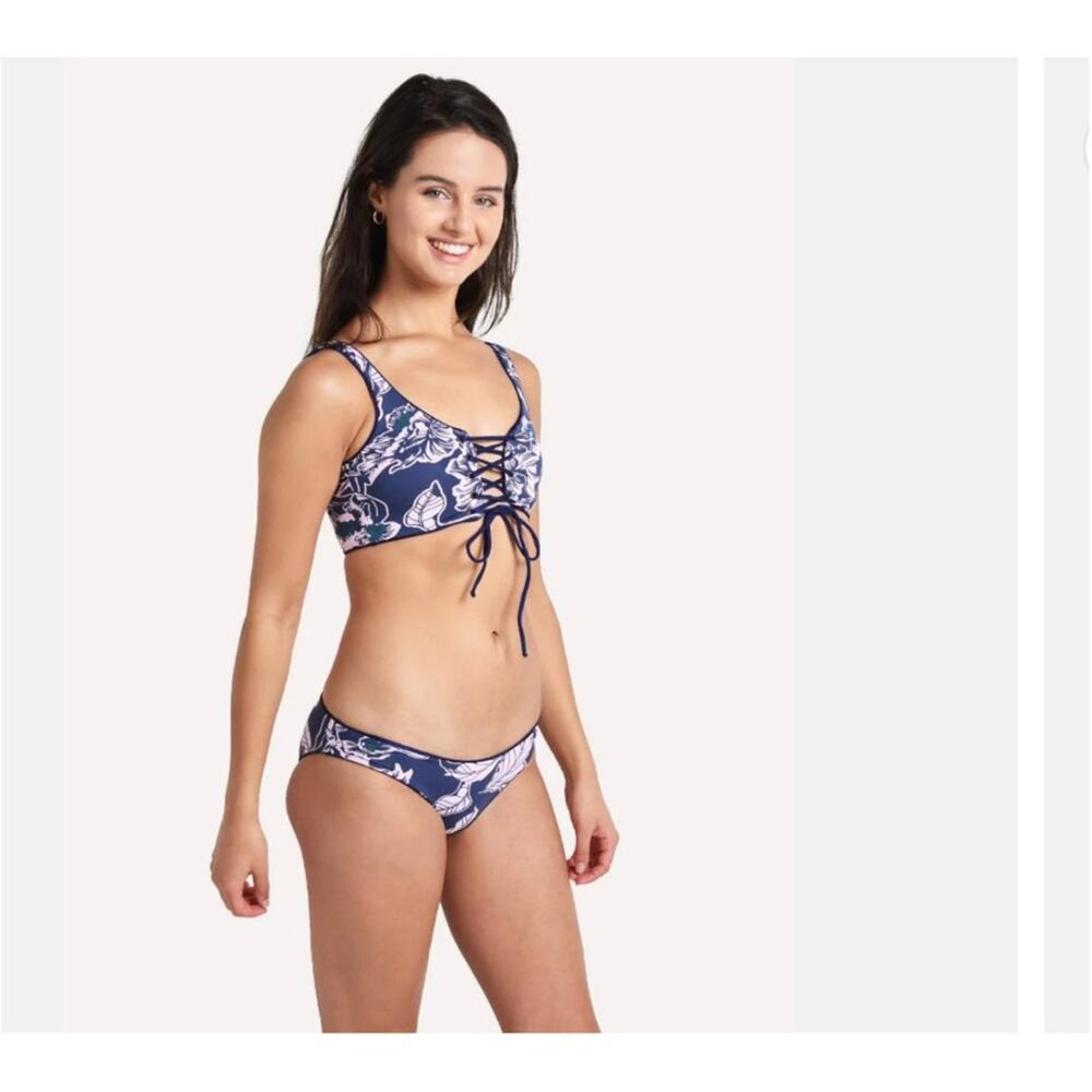 Maaji Floral Reversible Bikini Bra Top Tie Front‎ Blue Size Small